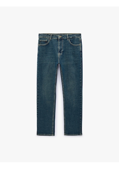 Koton Normal Bel Cepli Pamuklu Straight Jean Pantolon - Mark Jean Petrol 7wam40258nd