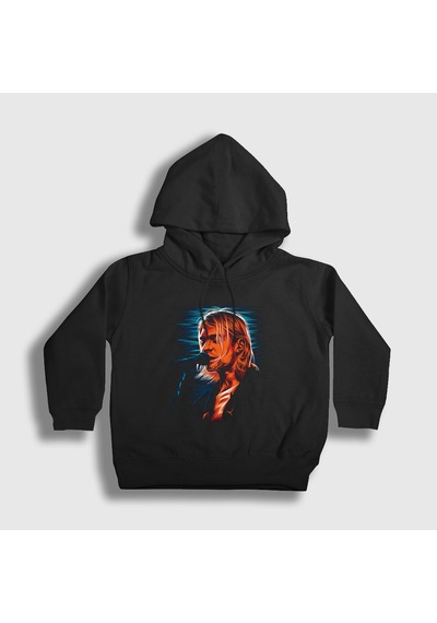 Presmono Unisex Çocuk Mic Nirvana Kurt Cobain Kapüşonlu Sweatshirt Siyah