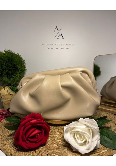 Amoura Cloud Pouch Lüks Pileli El/omuz Çantası Bulut Çanta Krem/ekru