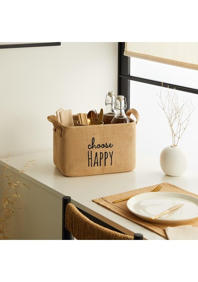 Ocean Home Textile Choose Happy Baskılı Sepet //30x21x18 Çok Renkli