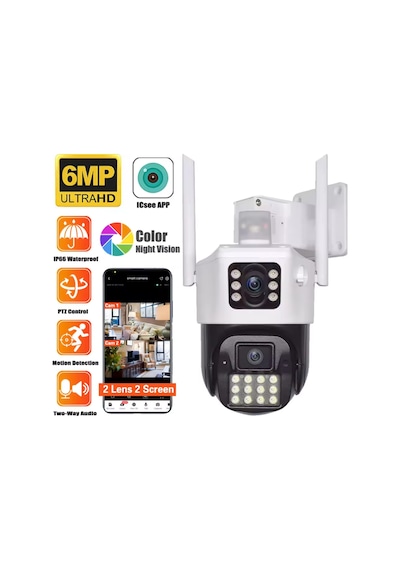 6015 Wifi 6mp Sesli Dual Kamera Ip Güvenlik Kamerası Gece Görüşlü