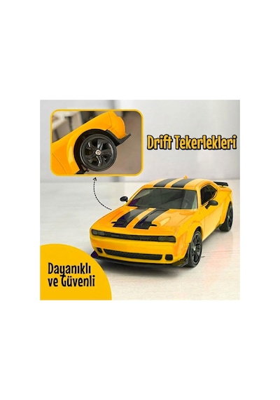 25 Km/h Hız Yapan Dodge Challenger Görünümlü Şarjlı 2.4 Ghz Uzaktan Kumandalı Drift Araba Sarı