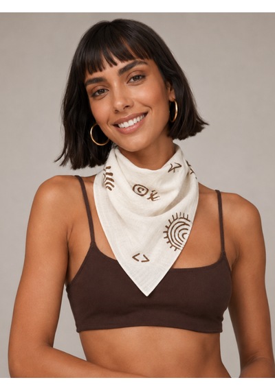 Vaura Solara Baskılı Müslin Bandana Fular Açık Bej
