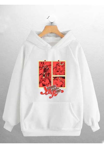 Macklin Unisex Kadın Erkek Steel Ball Run Anime Baskılı Sweatshirt Beyaz Mck0810 Beyaz