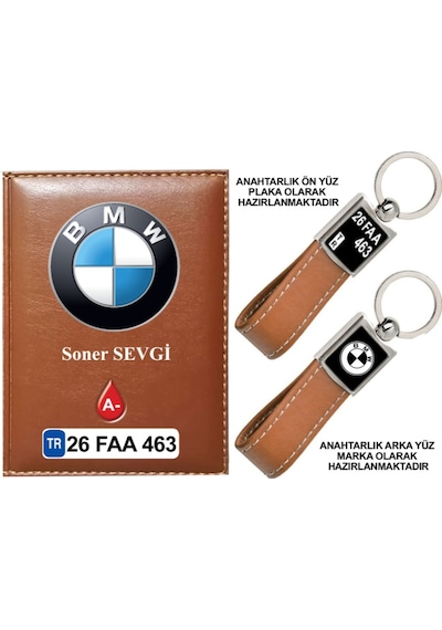 Plakanıza Özel Bmw Logolu Taba Ruhsat Kabı Ve Anahtarlık