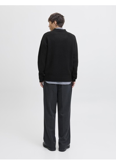 Jack&jones Erkek Relaxed Fit V Yırtmaçlı Yaka Triko Kazak - Soho - 12279214 Siyah