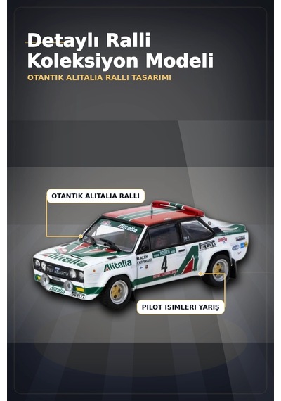 1978 Portekiz Rallisi Galibi 1/64 Fiat 131 Abarth Diecast Model Araba Koleksiyonluk Bx-313350