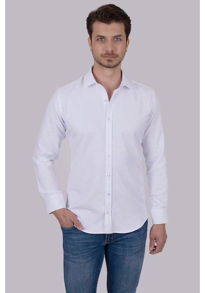 Beyaz Sedef Düğmeli Slimfit Erkek Gömlek + Kutulu Beyaz