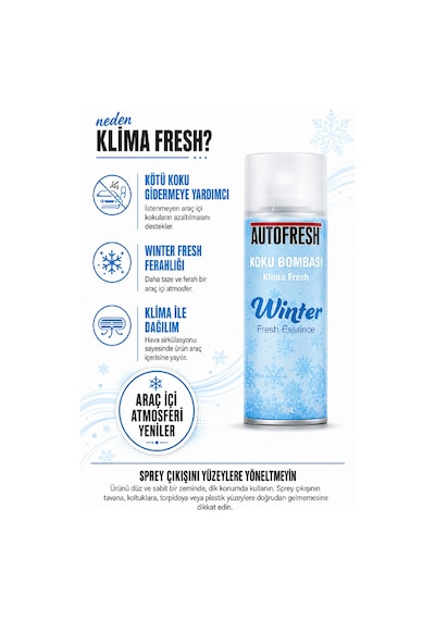 Klima Fresh Koku Bombası 150 Ml Winter Fresh Araç İçi Koku Giderici Sprey