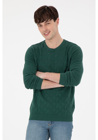 U.S. Polo Assn. Erkek Slim Fit Bisiklet Yaka Koyu Yeşil Basic Kazak Petrol Yeşili