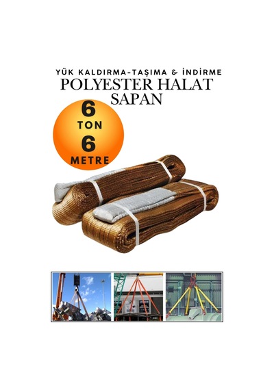6 Ton 6 Metre Kahve Polyester Sapan - Yüksek Mukavemetli Yük Kaldırma Ve Taşıma Spanzeti - Endüstriyel Sınıf, Güvenli Bağlama Ve Sabitleme Halatı Ağır Yük Taşıma, İndirme ,sabitleme Halatı
