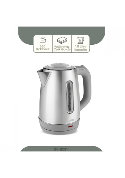 İnoks Çelik Kettle Su Isıtıcısı Kablosuz Kullanım 1.8lt 360 Dönebilme Otomatik Kapanma Sk-8031 563