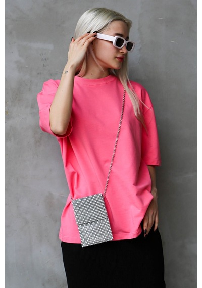 Madmext Pembe Bisiklet Yaka Basic Oversize T-shirt Mg1687-pembe Pembe