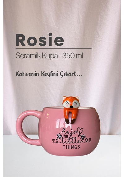 Tilki Ve Köpek Figürlü Seramik Kupa 350 Ml Beyaz