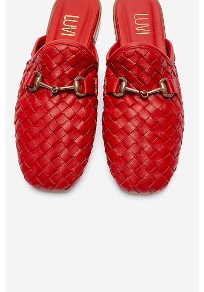 Luvishoes Senıa Kırmızı Örgü Hakiki Deri Tokalı Önü Kapalı Kadın Terlik
