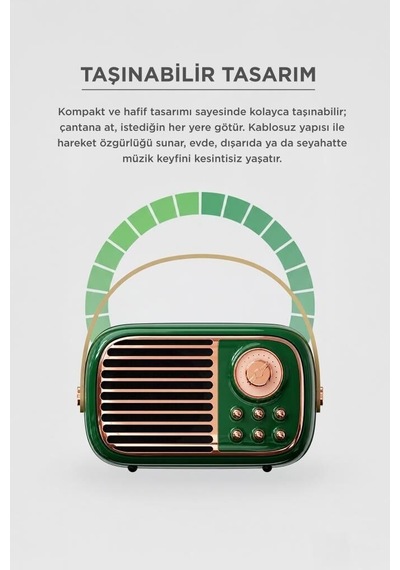 Premium Bluetooth Hoparlör Bts-1956 Yeşil Nostaljik Müzik