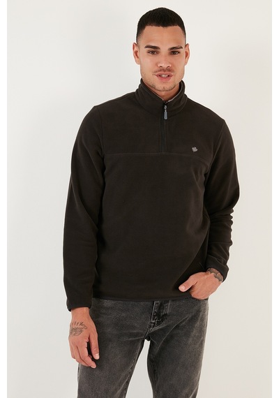 Buratti Slim Fit Anti-pilling Tüylenme Yapmayan Bato Yaka Soğuk Geçirmez Şardonlu Polar Erkek Polar 5906001 Antrasit