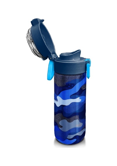 Coral High Kids Lacivert Saks Kamuflaj Desenli Pipetli Ve Direkt İçim Çelik Termos 500 Ml 31889 Saks Mavi