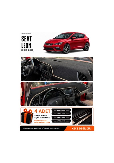 Seat Leon 2013-2020 Uyumlu Torpido Koruma, Torpido Örtüsü, Torpido Kılıfı - Siyah Bej