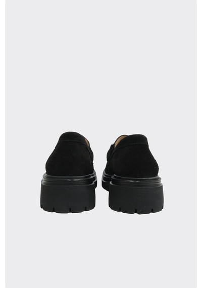 Derinet Hakiki Deri Tokalı Kadın Loafer Siyah Süet Siyah Süet