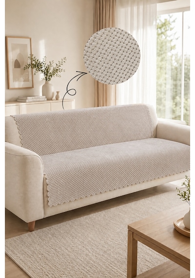 Kaymaz Taban Peluş Koltuk Örtüsü - Wellsoft Koltuk Örtüsü - 170x210 Cm - Bej