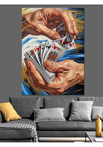 Ahşap Tablo İskambil Kartı Dağıtan Eller