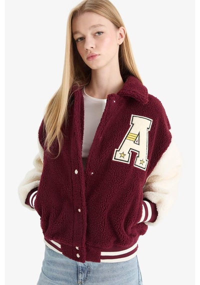 Defacto Coool Oversize Geniş Kalıp Polo Yaka Pelüş Bomber Ceket E9838ax25wnbr210 Bordo
