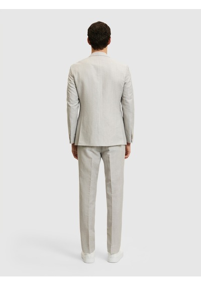Cacharel Açık Gri Slim Fit Yün Keten Karışımlı Mikro Desen Mono Yaka Takım Elbise