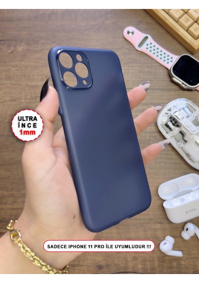 Apple iPhone 11 Pro Uyumlu Süper İnce Mat Ultra Thin Silikon Kılıf Lacivert
