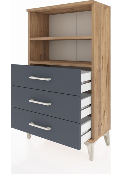 Arges Komodin 2 Raflı 3 Çekmeceli 60x30x106 Çam-antrasit Atlas Çam