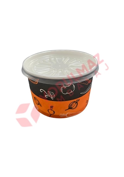 16 Oz Karton Kağıt Aşure Çorba Tatlı Yemek Kasesi Kullan At Plastik Kapaklı Sızdırmaz 25 Adet