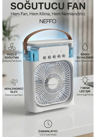 600 Ml Buharlı Serinletici Fan Taşınabilir Mini Klima Fanı Led Işıklı Hava Soğutucu