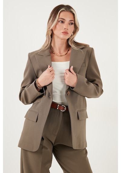 Lela Regular Fit Kruvaze Yaka Kemerli Blazer Bayan Ceket 6839367 Haki