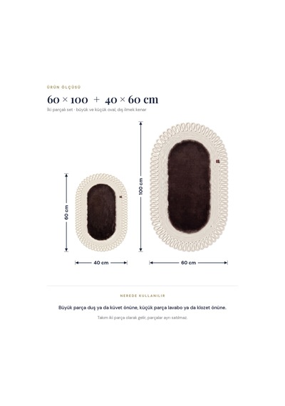 Banyo Paspası Takımı 60x100+40x60 Cm Dış Trikot Acı Kahve & Krem