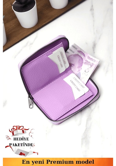 Vanilla Collection Unisex Vegan Deri Fermuarlı Lila Cüzdan Kartlık Ve Portföy Hediye Paketinde Siyah