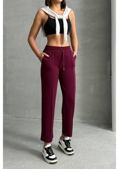 Neşeli Butik Kadın Likralı Modal Kumaş Çımalı Binici Pantolon Nbg064 Bordo