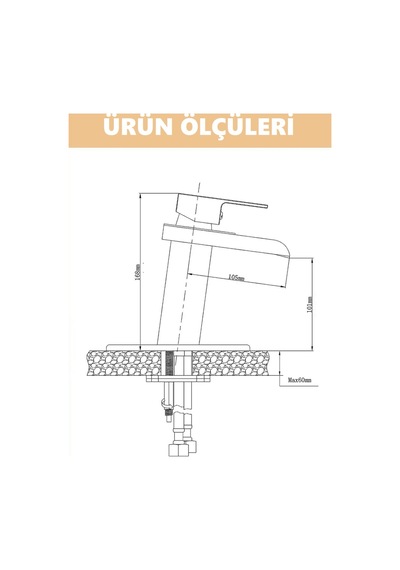 Rena Design Lavabo Bataryasi Mat Gold Şelale Kare Gövde Eğimli Havza Banyo Armatür Çift Giriş Lüks Ergonamik