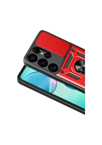Samsung Galaxy  Uyumlu - S26 Ultra Pars Lens Yüzüklü Silikon - Kırmızı
