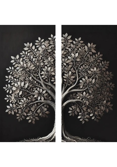 2li Eskitme Krom Ağaç Kanvas Tablo 60x120cm X2 Çok Renkli