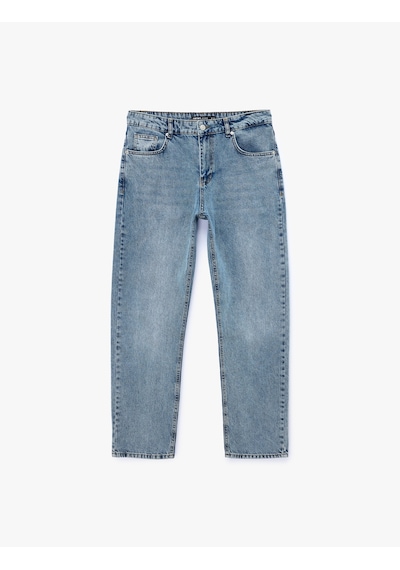 Koton Pamuklu Normal Bel Vintage Straight Jean Pantolon Petrol 6sam40263nd