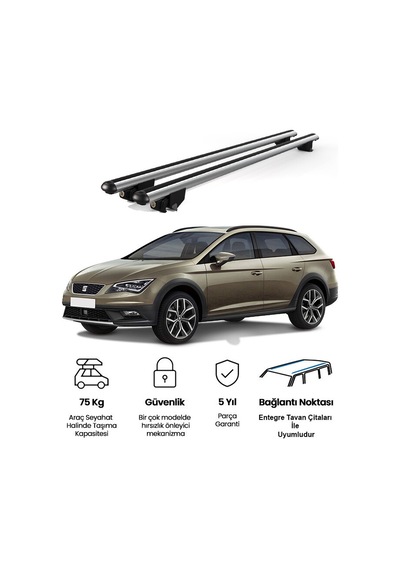 Kanca Seat Leon Kombi 2013-2019 Uyumlu Gri Kilitli Ara Atkı 110cm Port Bagaj Tavan Barı