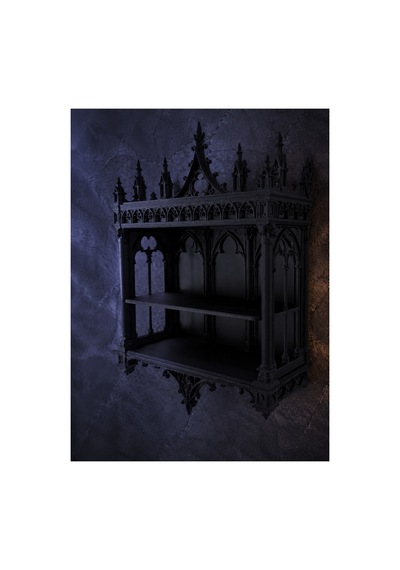 Gotik Katedral Duvar Rafı Siyah İki Katlı Mistik Dekoratif Raf Ve Biblo Standı 25x18x7 Cm Siyah
