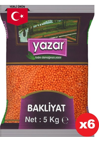 Yazar Yerli Kırmızı Mercimek 5 Kg x 6 Adet