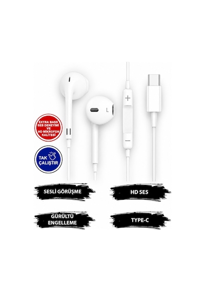Infinix Note 60 Pro Uyumlu Tak Çalıştır Stero Type-c Girişli Beyaz Renk Kablolu Kulaklık Mbl-293 Type-C Kablolu Kulaklık
