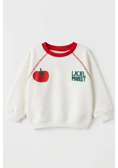 La Ciel Paris Erkek Çocuk Domates Baskılı Sweatshirt Ekru