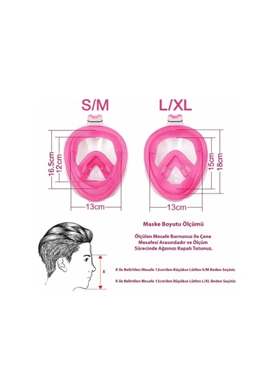 Omniax Tam Yüz Dalış Maskesi Slikon Şnorkel Full Face - Pembe - L/xl Çok Renkli