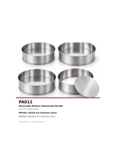 Fida Altı Çıkmalı Cheesecake Kalıbı Paslanmaz - Ø250 H60mm Inox