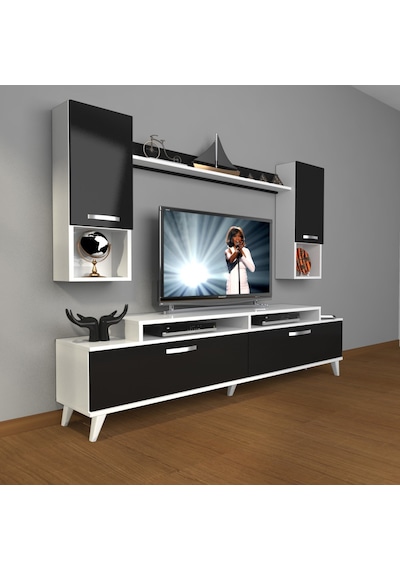 Decoraktiv Ekoflex 5da Slm Retro Tv Ünitesi Tv Sehpası Beyaz - Siyah