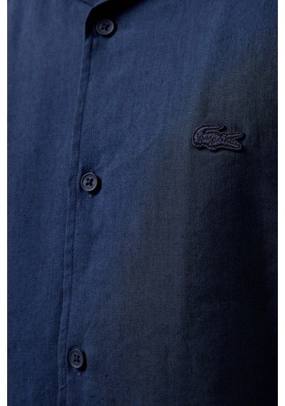 Lacoste Men's Relaxed Fit Shirt Rahat Kesim Kısa Kollu Erkek Keten Gömlek Lacivert