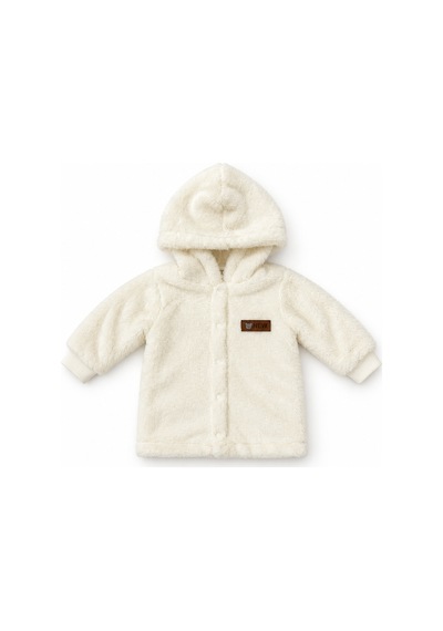 Beniizle Kapüşonlu Unisex Welsoft Yumuşak Dokulu Çıtçıtlı Kışlık Bebek Hırkası Ekru
